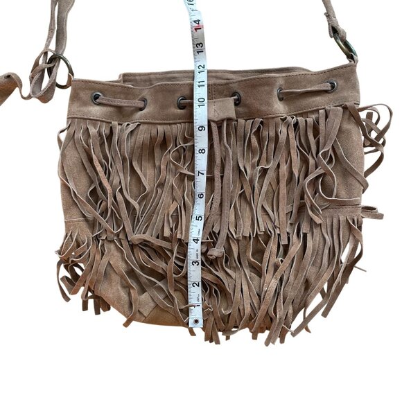 Aldo Fringed Cow Suede Leather Bucket Crossbody Bag Women's Brown Cowgirl Ranch - Picture 11 of 12